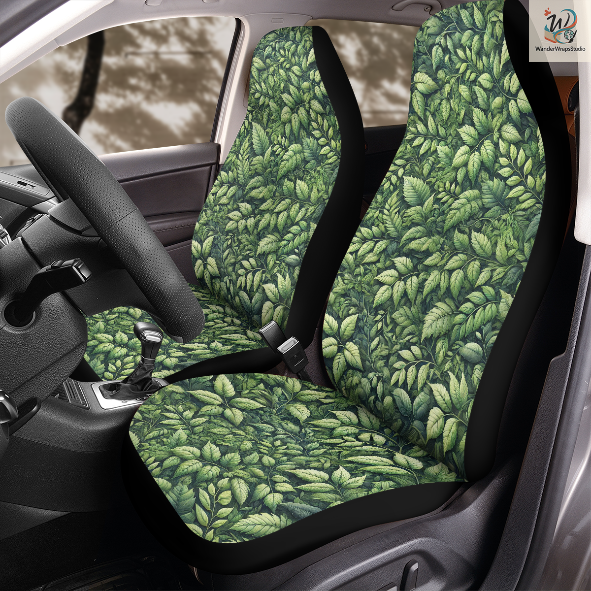Green Leaves Pattern Car Seat Covers – High Quality Graphic and Polar Fleece Protector Set