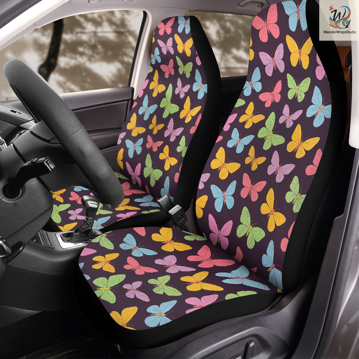 Vibrant Butterflies Car Seat Covers – High Quality Graphic and Polar Fleece Protector Set
