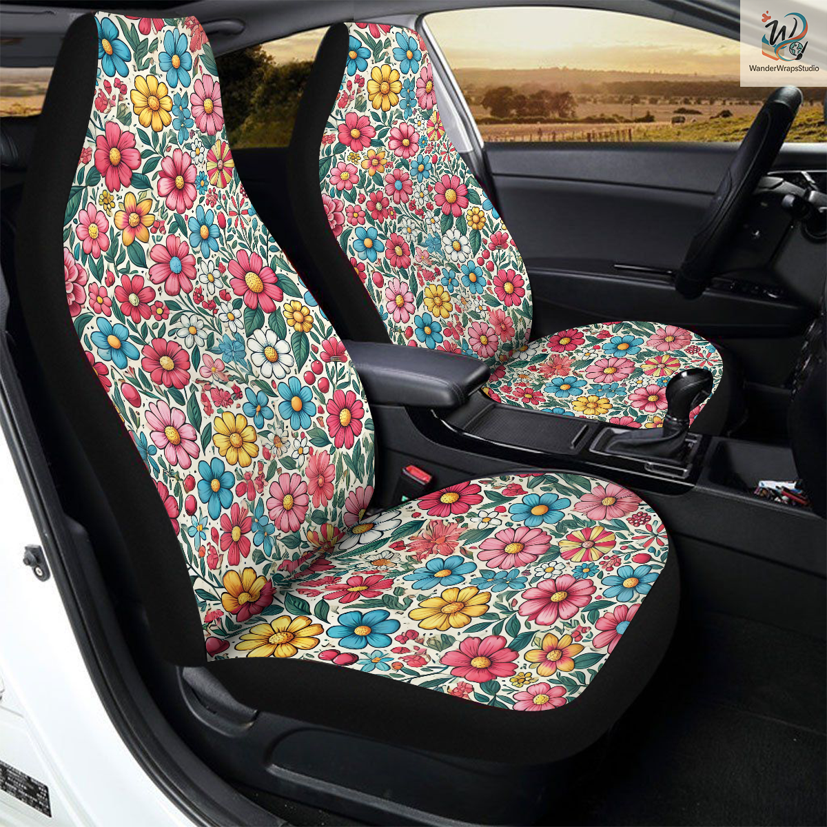 Cheerful Spring Floral Car Seat Covers – High Quality Graphic and Polar Fleece Protector Set