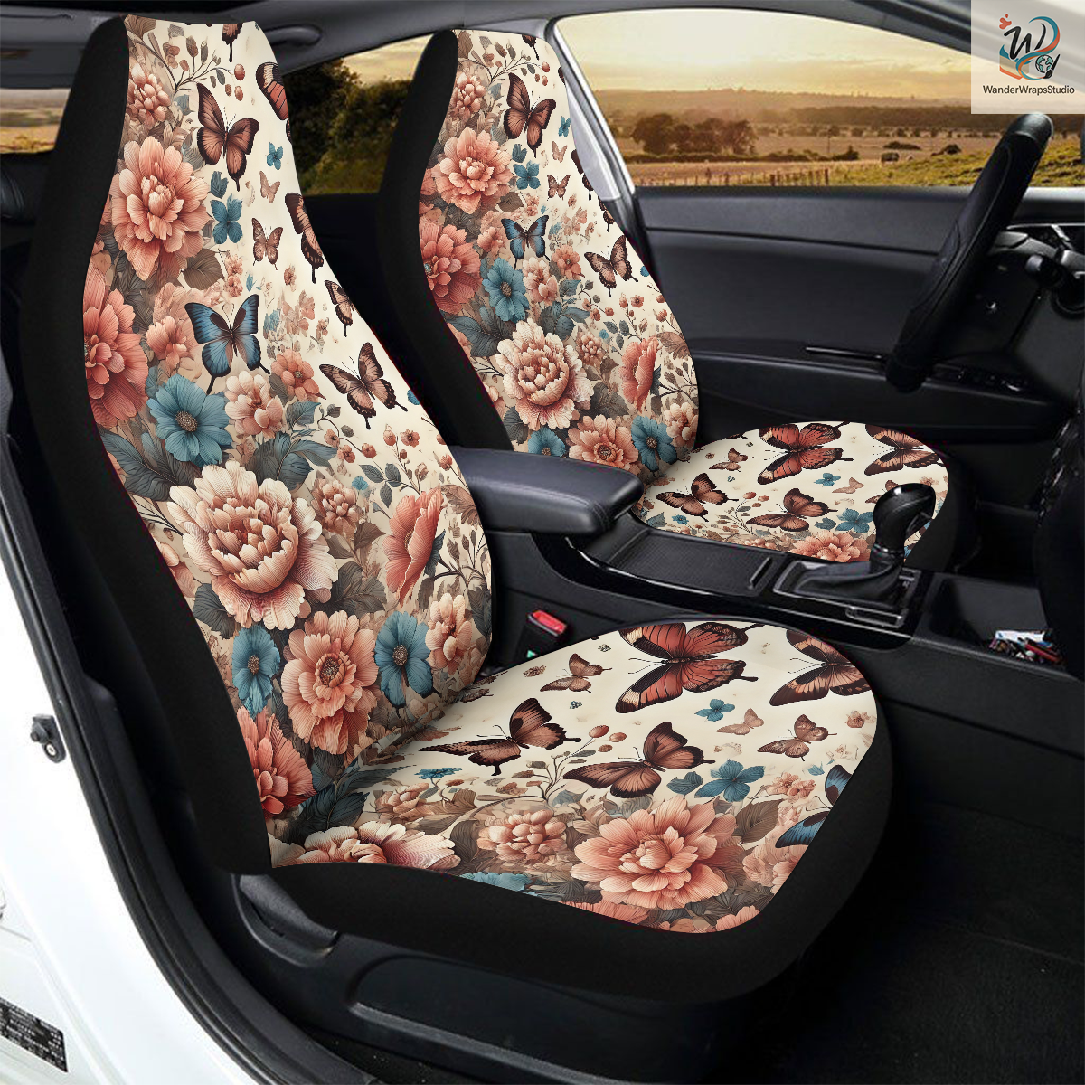 Floral and Butterfly Car Seat Covers – High Quality Graphic and Polar Fleece Protector Set