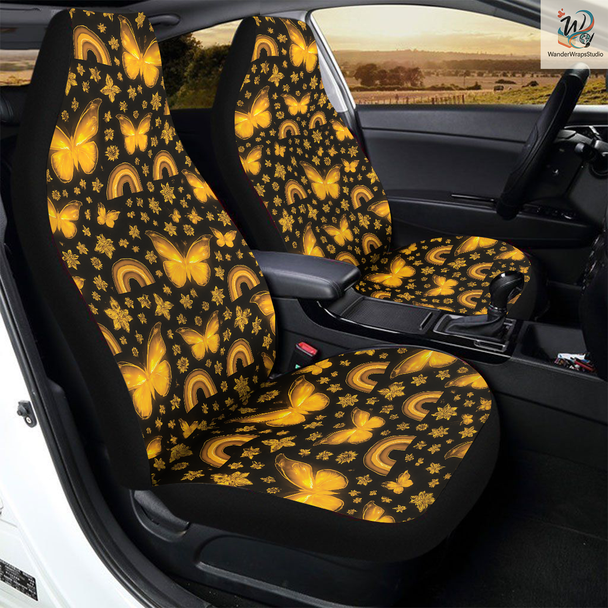 Glowing Butterfly Car Seat Covers – High Quality Graphic and Polar Fleece Protector Set