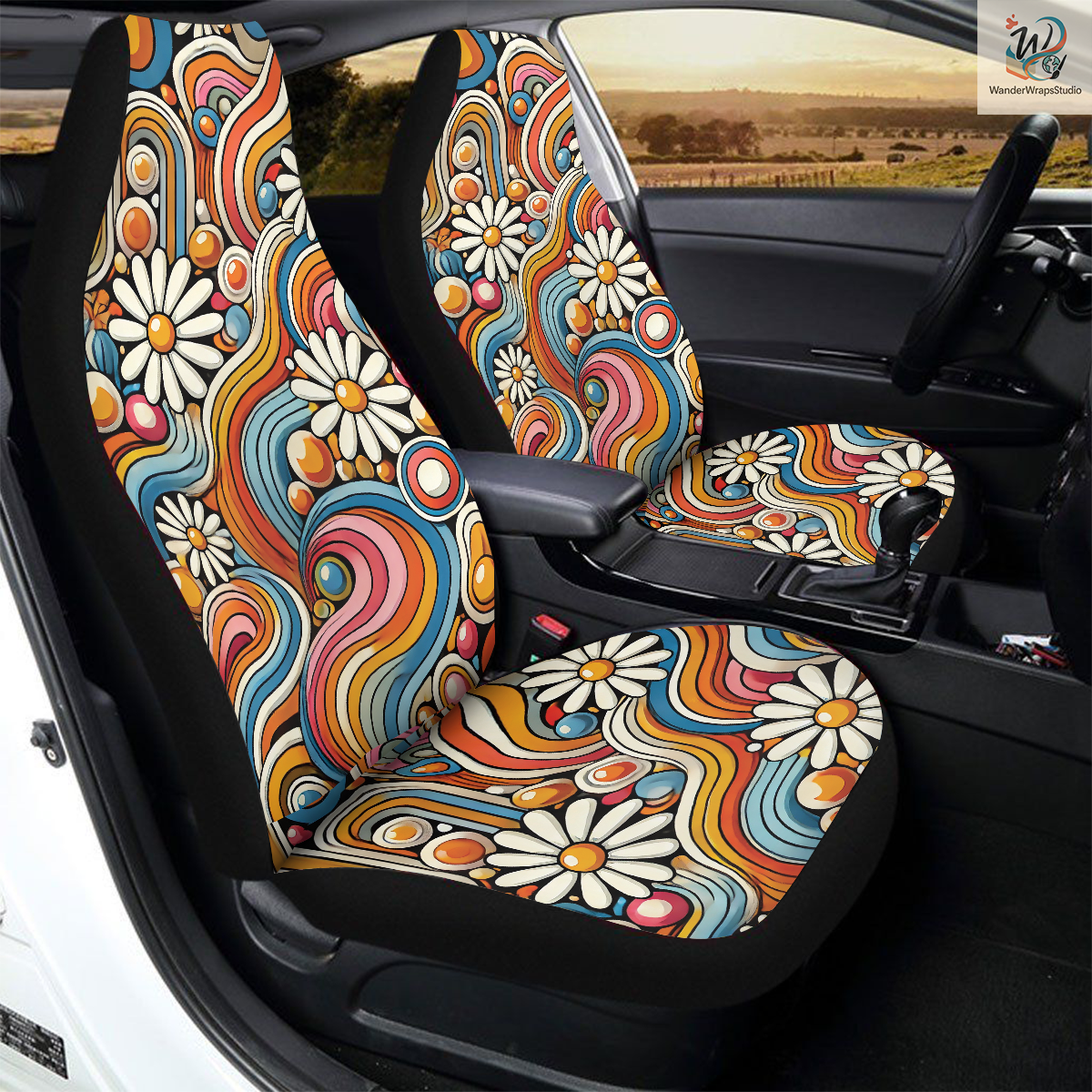 Psychedelic Pattern Car Seat Covers – High Quality Graphic and Polar Fleece Protector Set