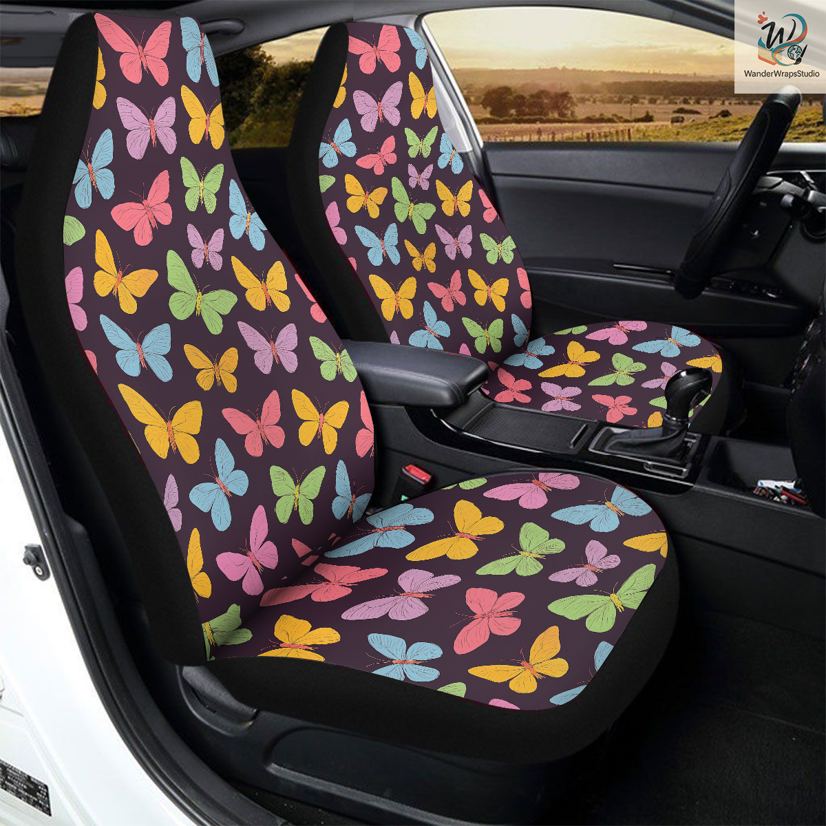 Vibrant Butterflies Car Seat Covers – High Quality Graphic and Polar Fleece Protector Set