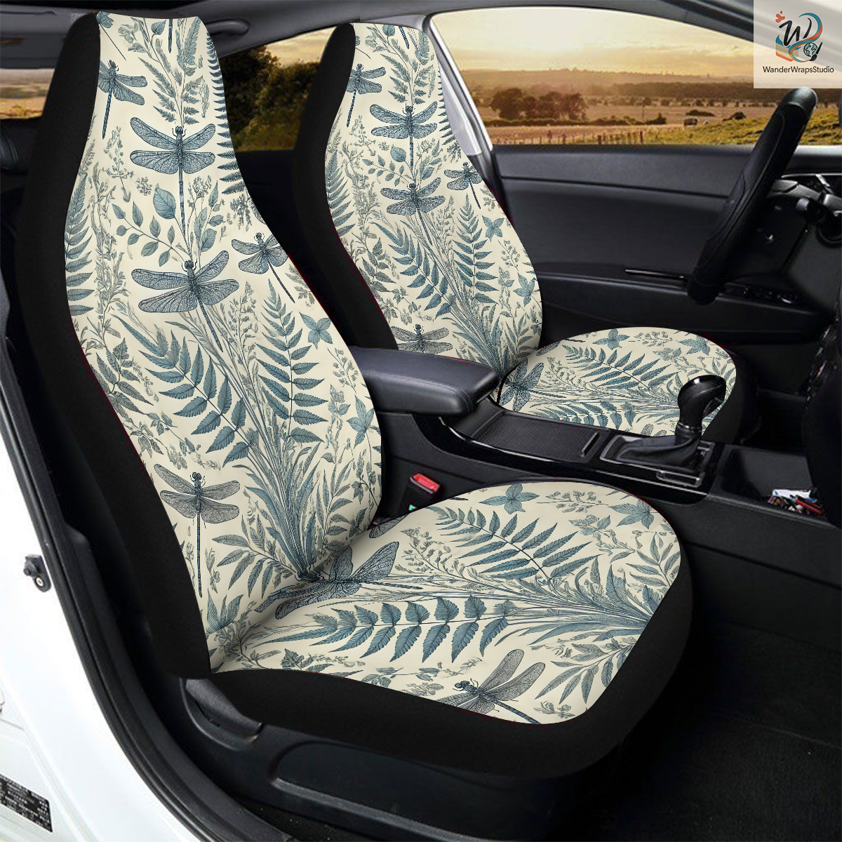 Dragonfly Fern Pattern Car Seat Covers – High Quality Graphic and Polar Fleece Protector Set