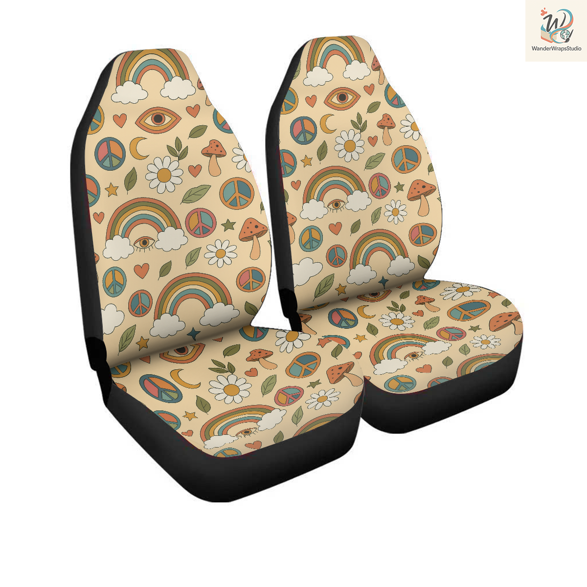 Mushroom Boho Car Seat Covers – High Quality Graphic and Polar Fleece Protector Set