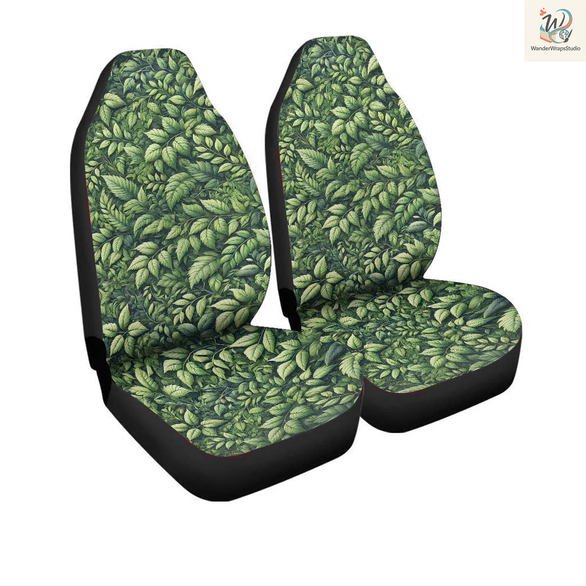 Green Leaves Pattern Car Seat Covers – High Quality Graphic and Polar Fleece Protector Set