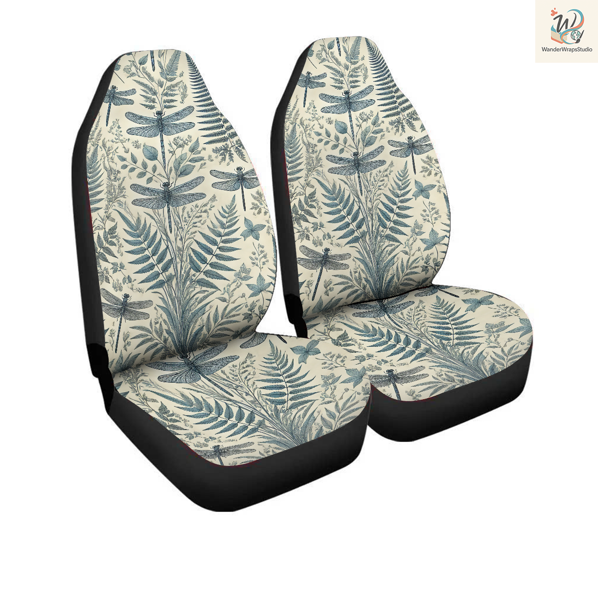 Dragonfly Fern Pattern Car Seat Covers – High Quality Graphic and Polar Fleece Protector Set