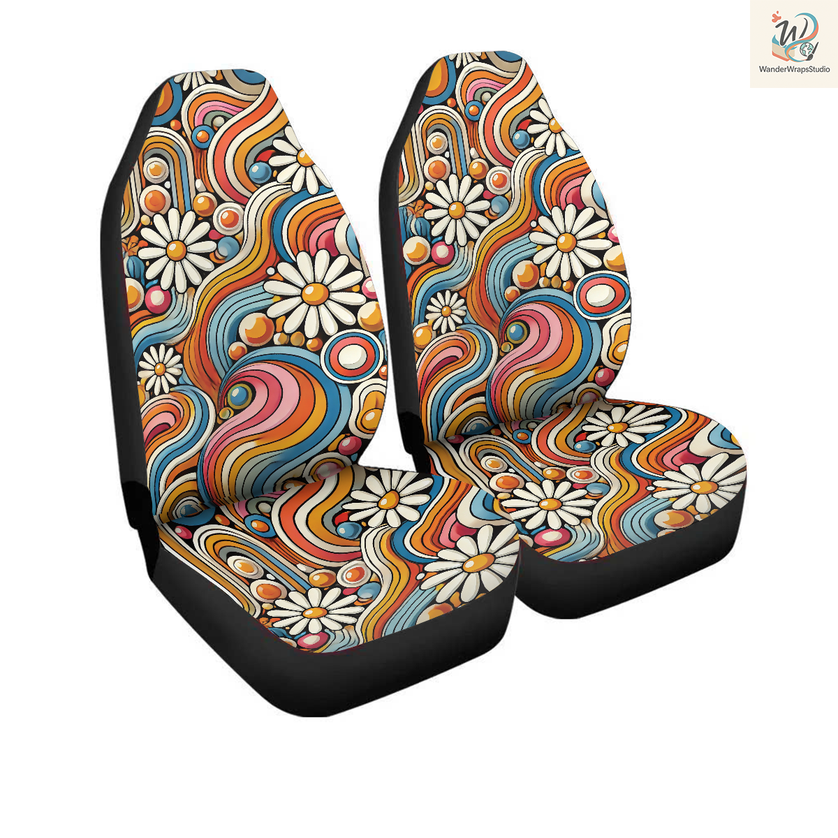 Psychedelic Pattern Car Seat Covers – High Quality Graphic and Polar Fleece Protector Set