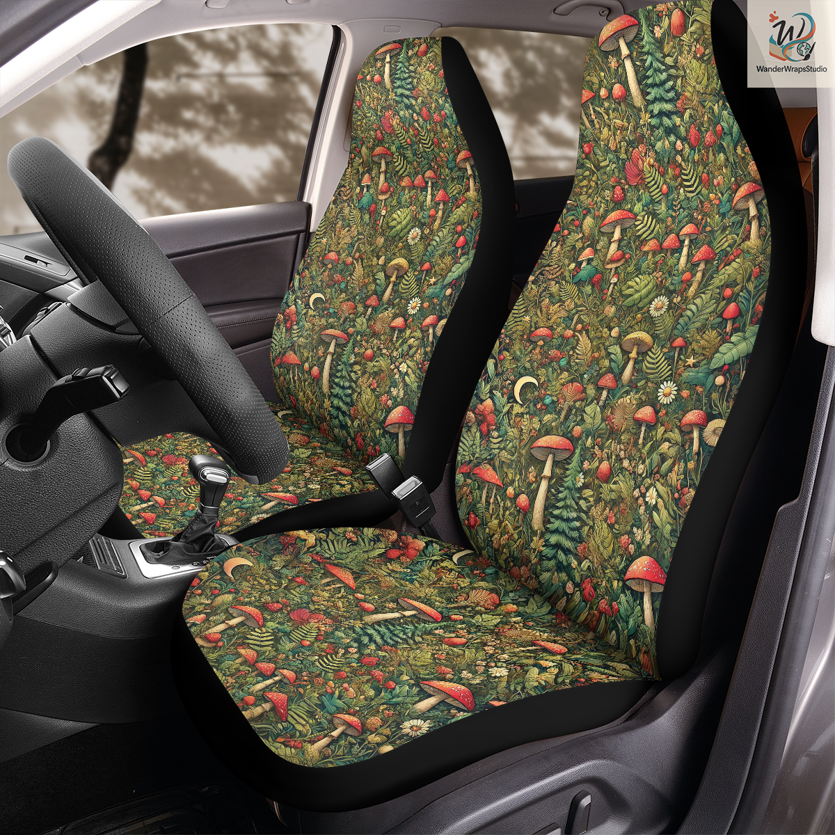 Colorful Mushroom Car Seat Covers – High Quality Graphic and Polar Fleece Protector Set