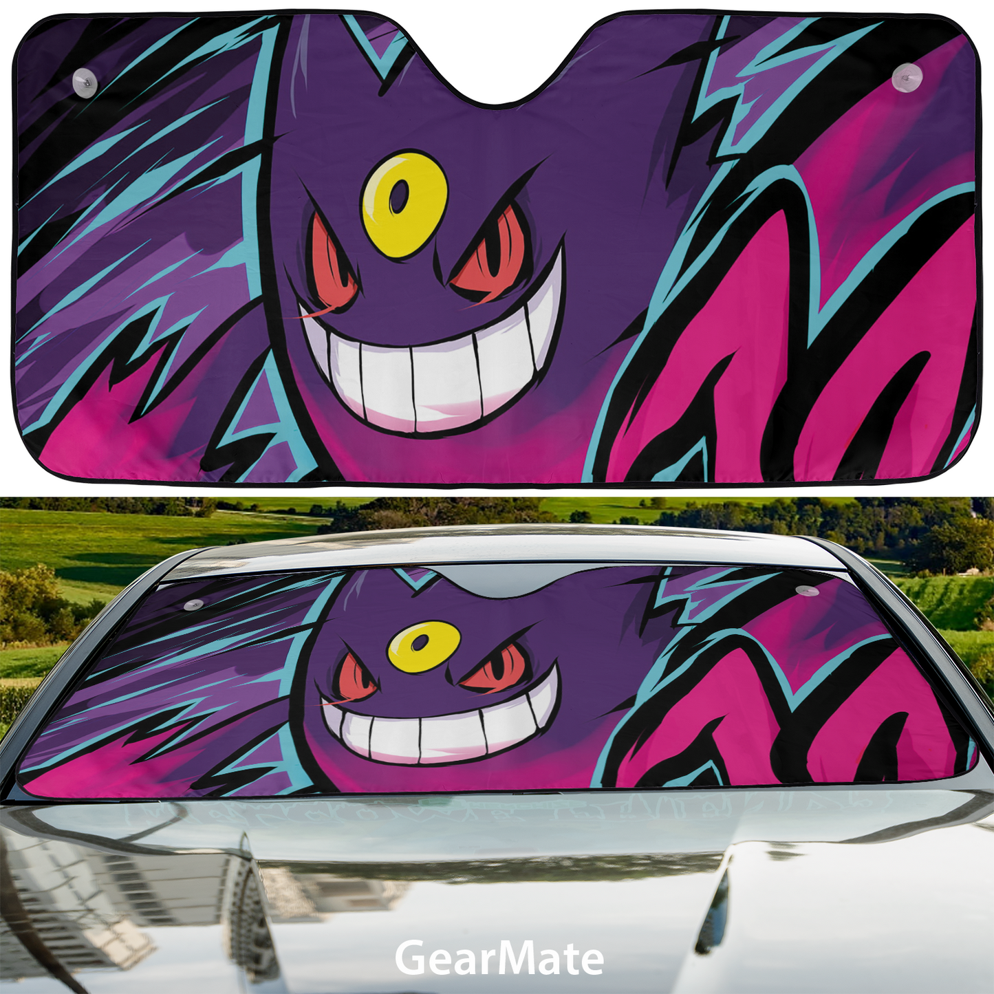 Gengar (Pokemon)  Reflective Car Sunshade – Premium Heat & UV Protection, Universal Fit