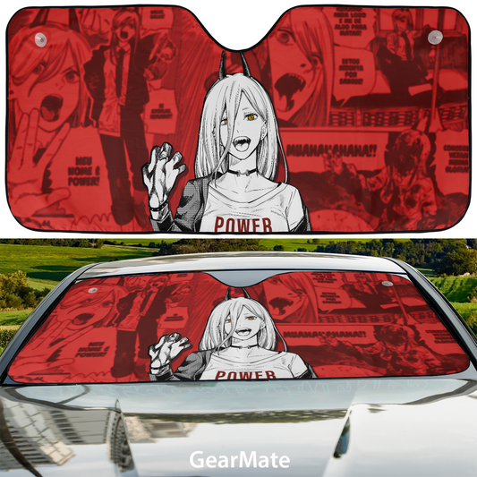 Power Chainsaw Man  Reflective Car Sunshade – Premium Heat & UV Protection, Universal Fit